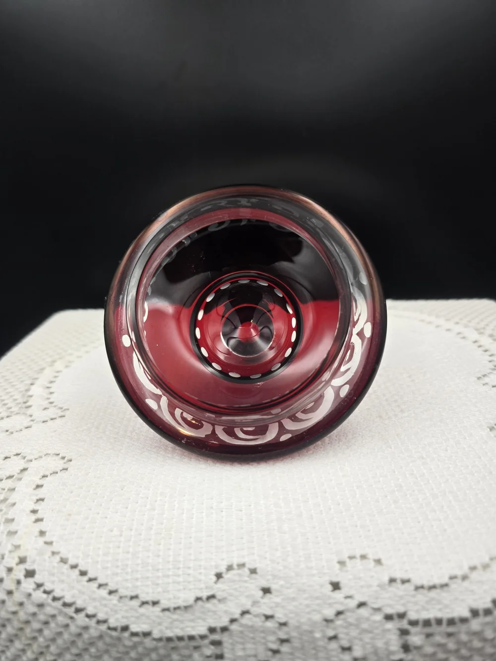 Ruby Red Etched Glass Covered Goblet - Decorative Home Art